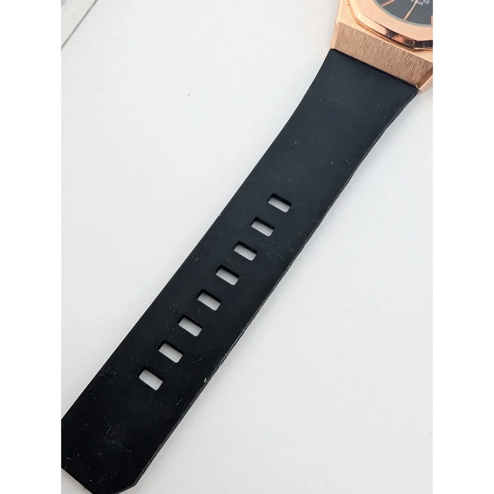 Timecraft Eclipse Men's Watch 42mm Gold Case Black Silicone Band- New Battery
